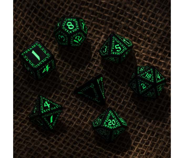 Кубики RPG Runic Black & glow-in-the-dark Dice Set. Q WORKSHOP (SRUN03)