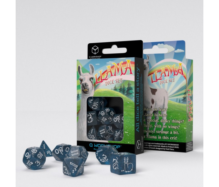 Кубики RPG Shimmering Llama Dice Set (Glittering dark blue & white). Q WORKSHOP (SLLA03)
