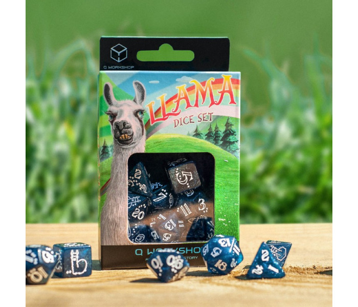 Кубики RPG Shimmering Llama Dice Set (Glittering dark blue & white). Q WORKSHOP (SLLA03)