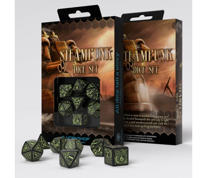 Кубики RPG Steampunk Black & glow-in-the-dark Dice Set. Q WORKSHOP (SSTE05)