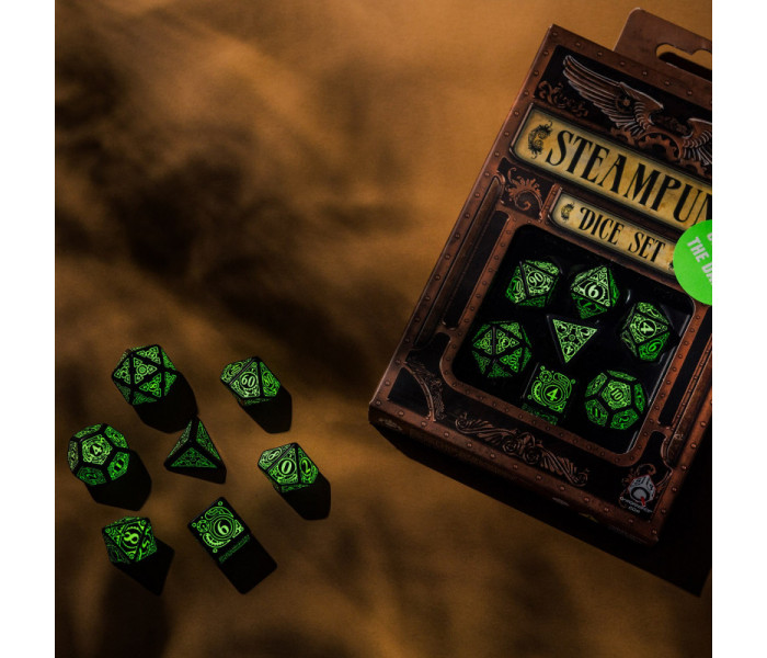 Кубики RPG Steampunk Black & glow-in-the-dark Dice Set. Q WORKSHOP (SSTE05)
