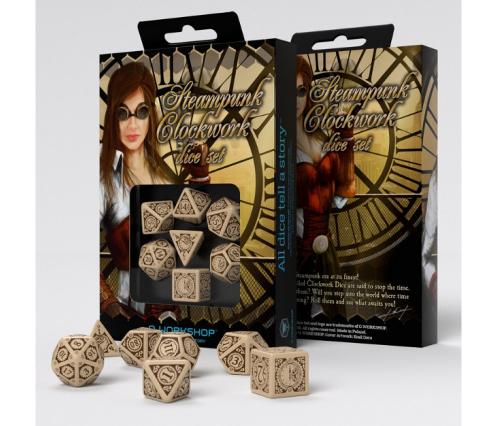 Кубики RPG Steampunk Clockwork Beige & brown Dice Set. Q WORKSHOP (SSTC04)