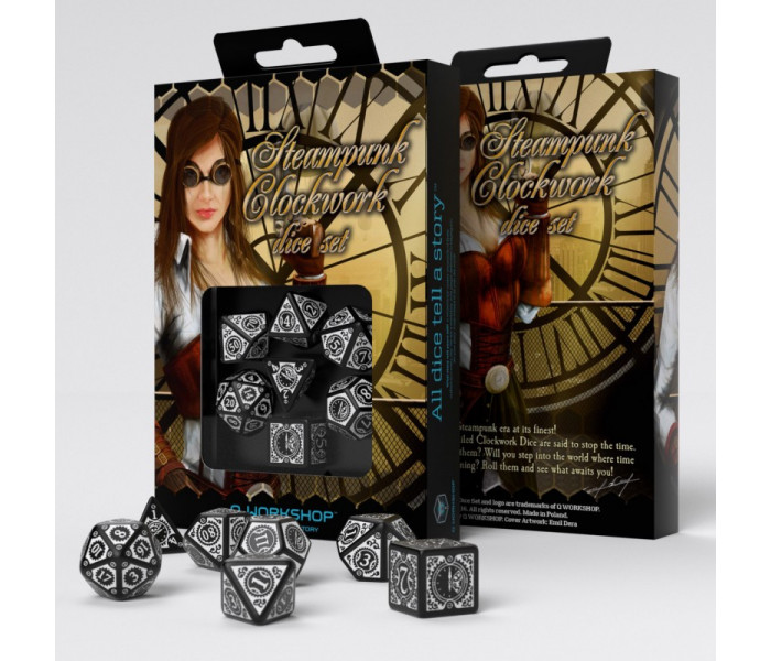 Кубики RPG Steampunk Clockwork Black & White Dice Set. Q WORKSHOP (SSTC01)
