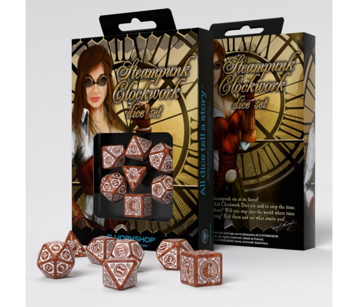 Кубики RPG Steampunk Clockwork Caramel & White Dice Set. Q WORKSHOP (SSTC03)