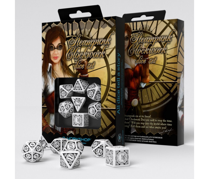 Кубики RPG Steampunk Clockwork White & black Dice Set. Q WORKSHOP (SSTC02)