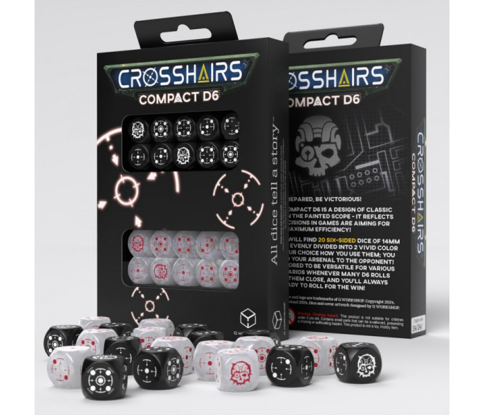 Набор кубиков Crosshairs Compact D6: Black&Pearl (20 шт). Q WORKSHOP (STCA05)