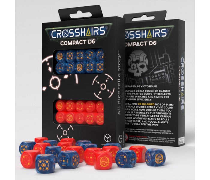 Набор кубиков Crosshairs Compact D6: Cobalt&Red (20 шт). Q WORKSHOP (STCA01)