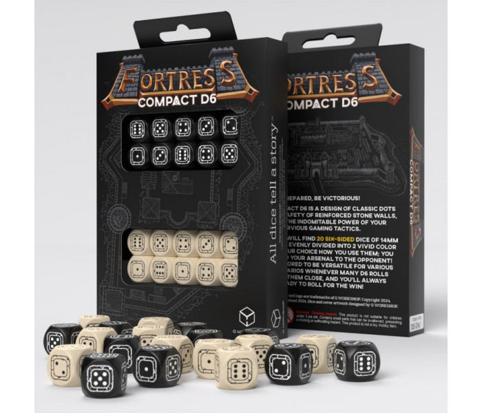 Набор кубиков Fortress Compact D6: Black&Beige (20 шт). Q WORKSHOP (STCB03)