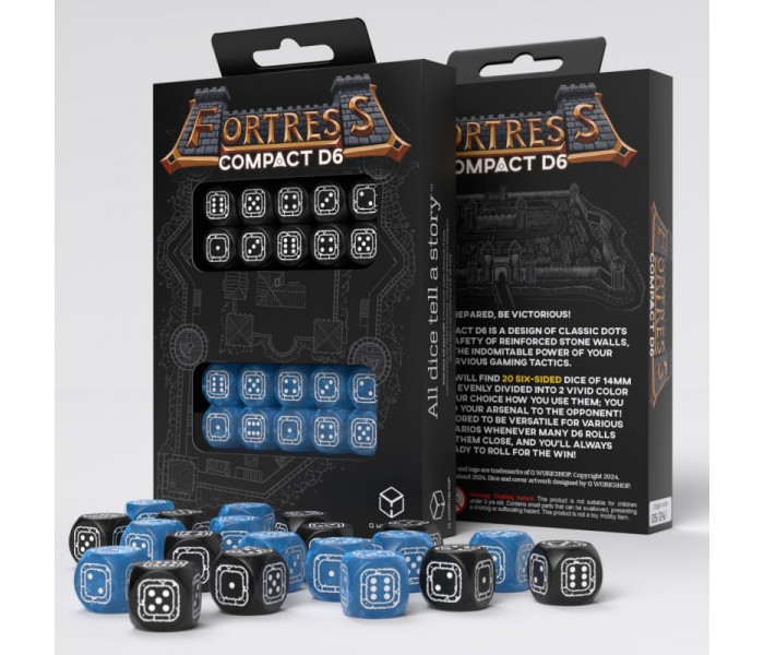 Набір кубиків Fortress Compact D6: Black&Blue (20 шт). Q WORKSHOP (STCB02)