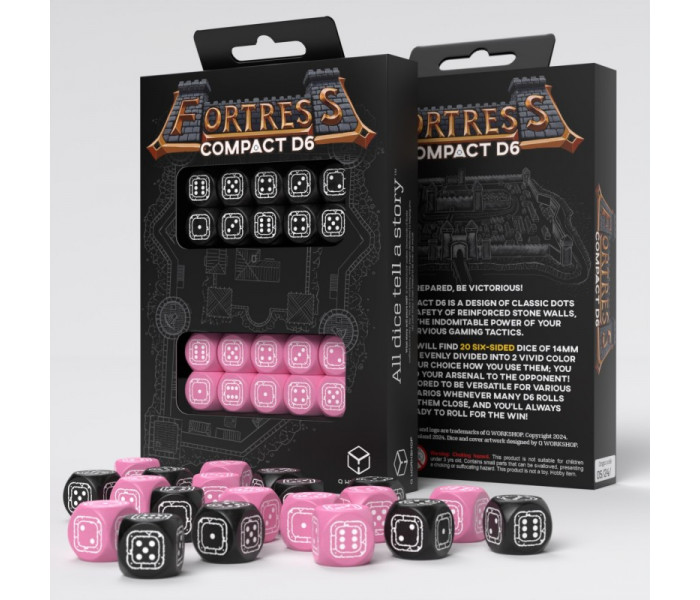 Набор кубиков Fortress Compact D6: Black&Pink (20 шт). Q WORKSHOP (STCB05)