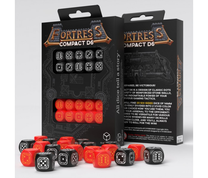 Набір кубиків Fortress Compact D6: Black&Red (20 шт). Q WORKSHOP (STCB04)