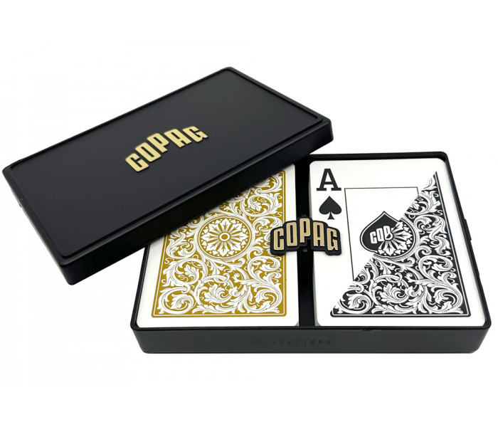 Карти Copag Elite 100% Plastic Double-deck Poker Size Jumbo Index (Black/Gold)
