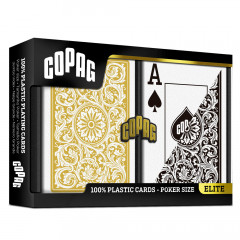 Карты Copag Elite 100% Plastic Double-deck Poker Size Jumbo Index (Black/Gold)