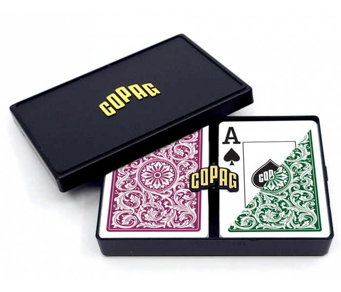 Карты Copag Elite 100% Plastic Double-deck Poker Size Jumbo Index (Burgundy/Green)