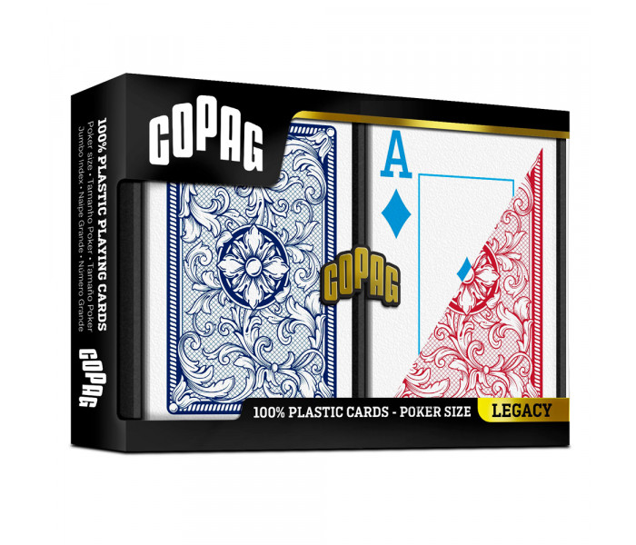 Карты Copag Legacy 4-Color 100% Plastic Double-deck Poker Size Jumbo Index (Blue/Red)