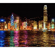 Фото Малювання номерів. Картина серії "Міський краєвид" 40х50см, Нічна набережна. Гонконг, Ідейка (MG1108)