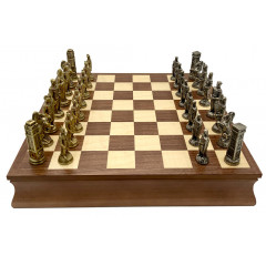 Шахматы Italfama Romani vs Barbari, доска шкатулка, 38 x 38 см, фигуры цинк, латунь, никель (93M+G10936)