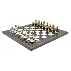Шахи Italfama Staunton Grigio, 42 x 42 см, фігури дерево, цинк, латунь, нікель (141BN+513R)