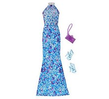 Фото Синя довга сукня з квітковим орнаментом та аксесуари, Barbie, Mattel, синя довга сукня, CFX92-3
